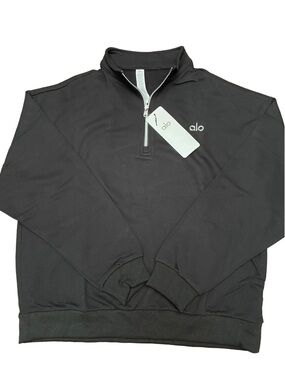 ALO Accolade Unisex Black Quarter -Zip Pullover Sweater - Small NEW w/ TAGS